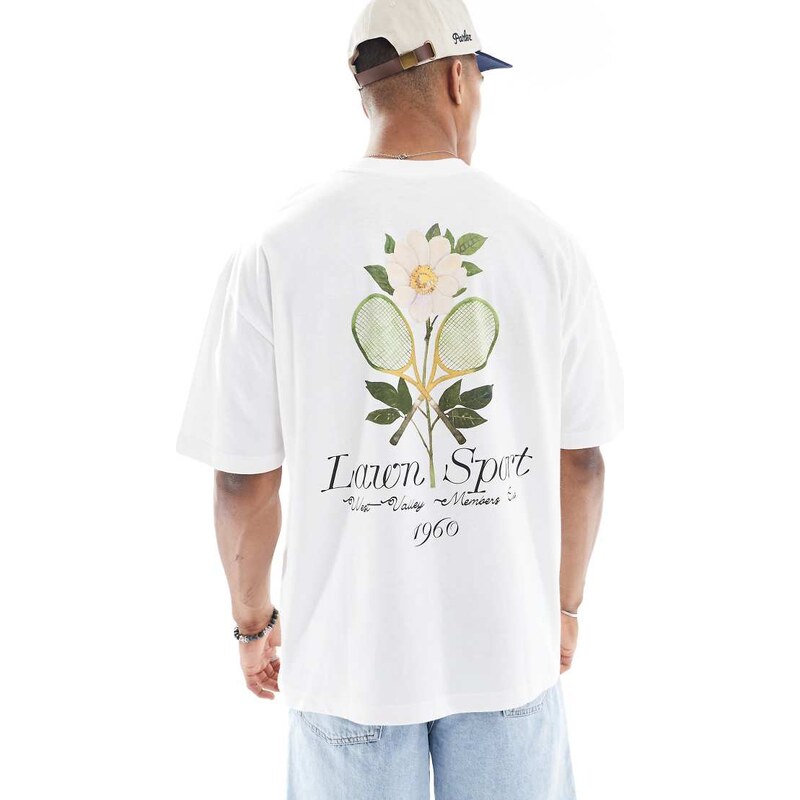 ASOS DESIGN oversized t-shirt with tennis graphic in white