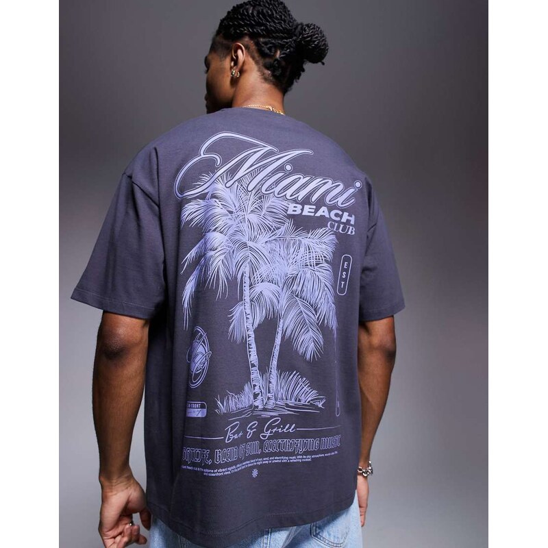 ASOS DESIGN oversized t-shirt with palm tree graphic in charcoal