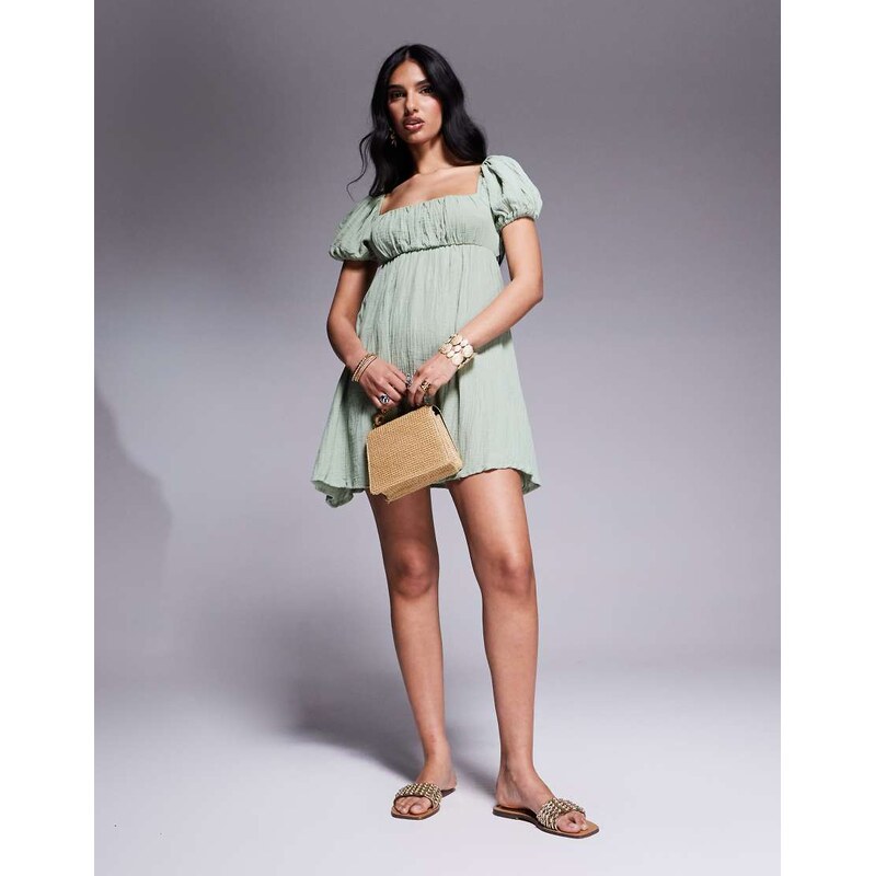 Princess Polly puff sleeve square tie back neck floaty mini dress in 106022354