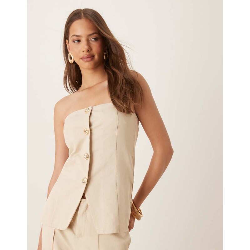 SNDYS linen look bandeau gold button split front tie back