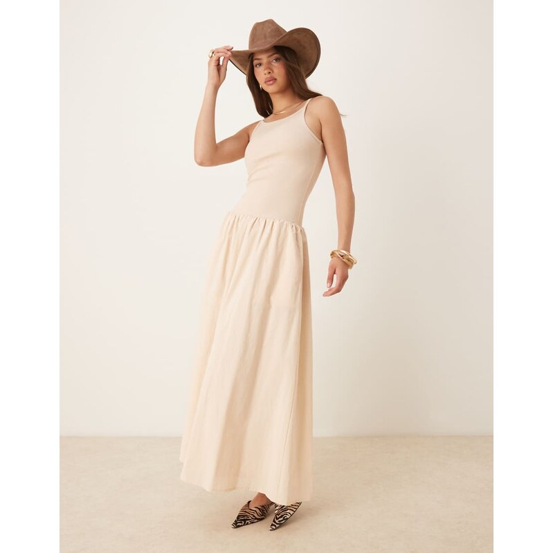 SNDYS drop waist cami maxi dress in cream-White 106022430