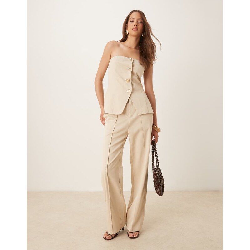 SNDYS linen look seam front wide leg trousers co-ord in cream-White 106022431