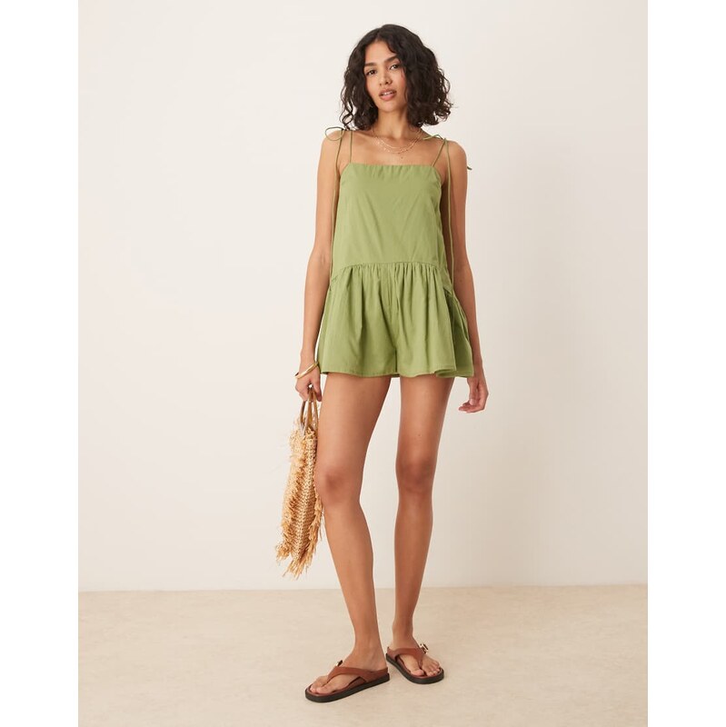 ASOS DESIGN skinny strap dropped waist full skirt playsuit in