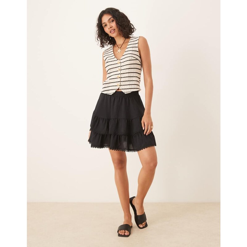 Gina Tricot mini boho tiered rara skirt in black