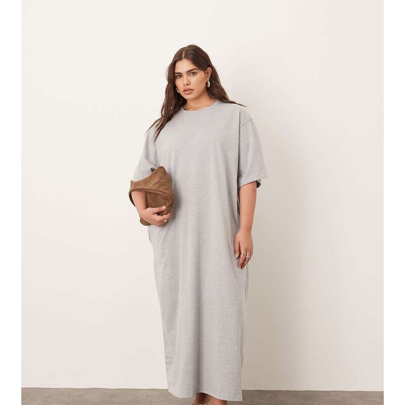 ARRANGE Curve premium heavyweight t shirt midi dress in grey marl 111244083