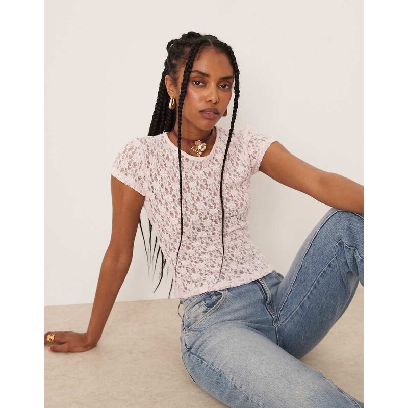 ASOS DESIGN lace short sleeve baby tee in pink