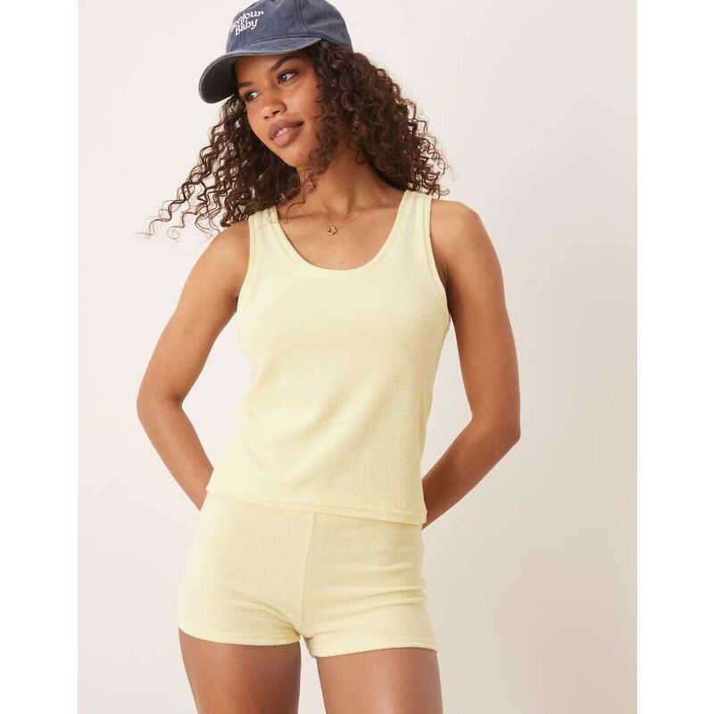 ASOS DESIGN towelling micro short co-ord in lemon-Yellow 106023300
