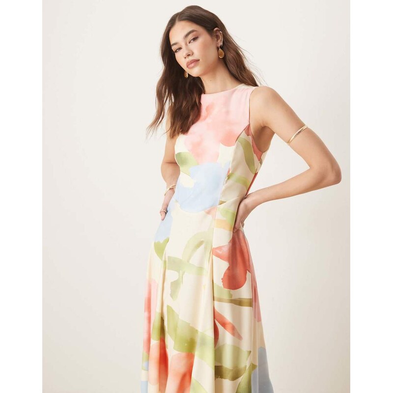 ASOS DESIGN sleeveless corset waist midi dress in light floral