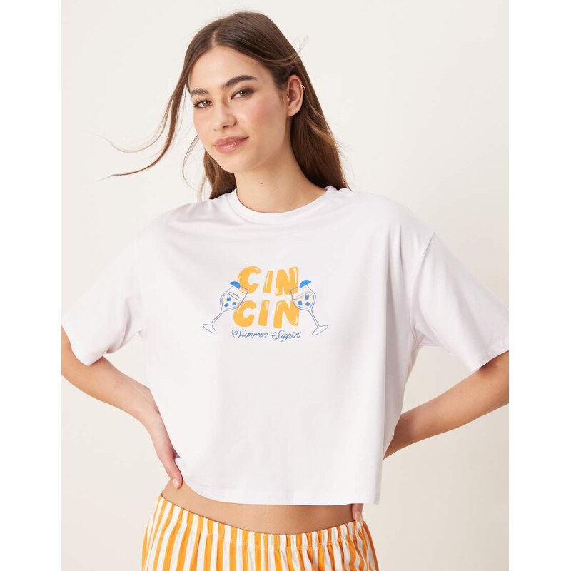 Urban Threads co-ord oversized cropped tee with summer print-Multi 111021874