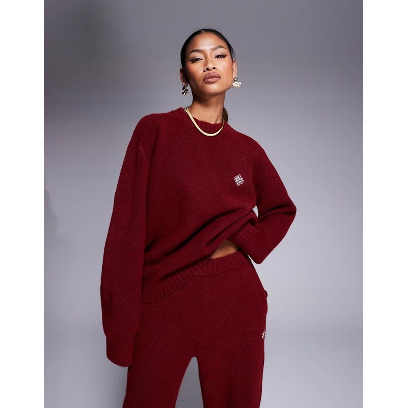 The Couture Club co-ord oversized fluffy knitted jumper in burgundy 106051054