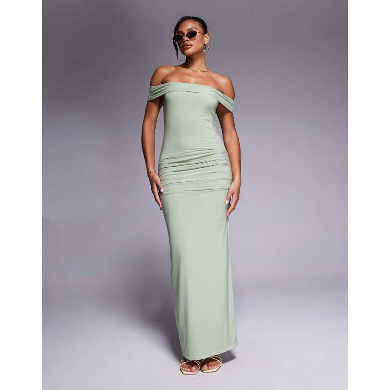 Kaiia exclusive double layered slinky bardot gathered waist detail 106025406