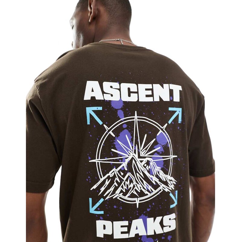 ONLY & SONS relaxed fit t-shirt with ascent peaks print in brown