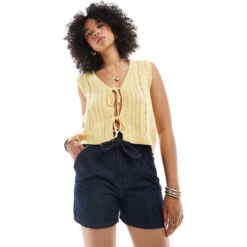 New Look paperbag soft denim shorts in navy