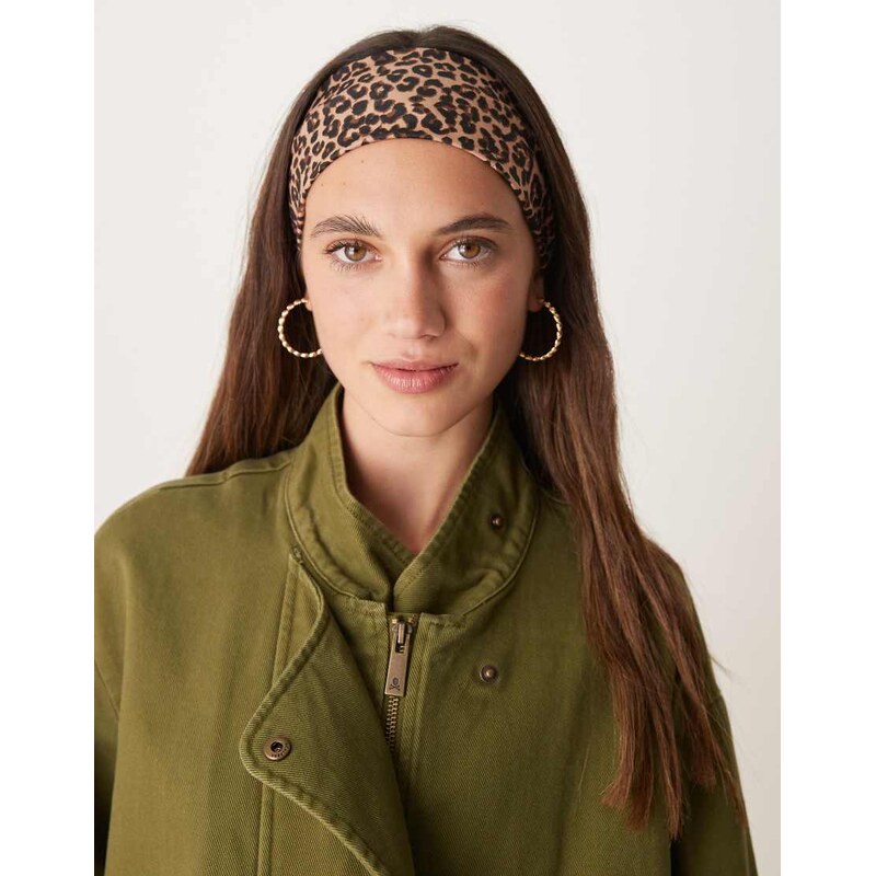 ASOS DESIGN wide jersey headband in leopard print-Brown 106051197