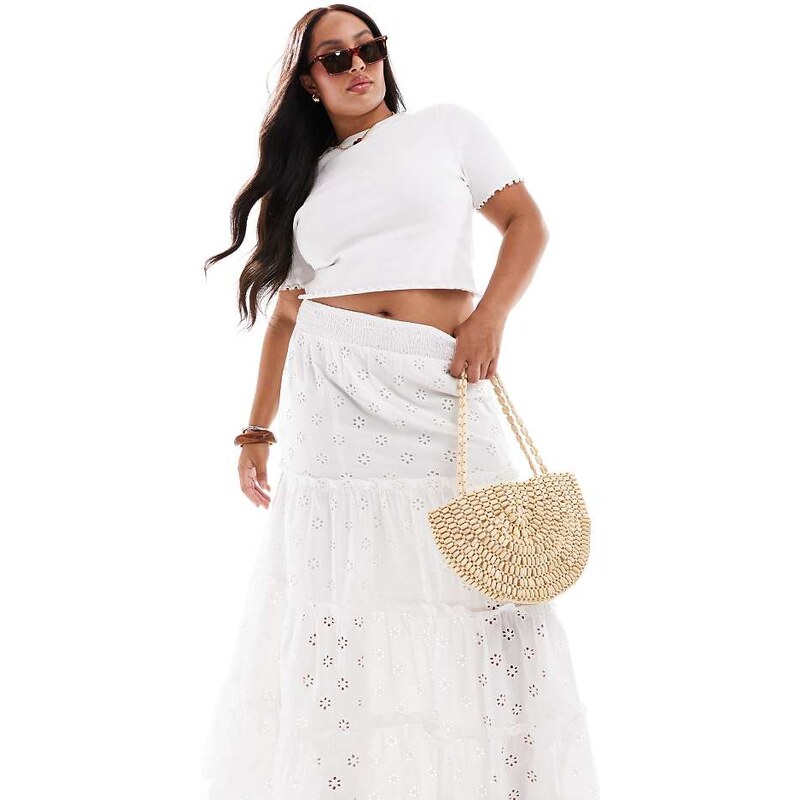 New Look Plus New Look Curve shirred waist embroidered midi skirt in 106025374