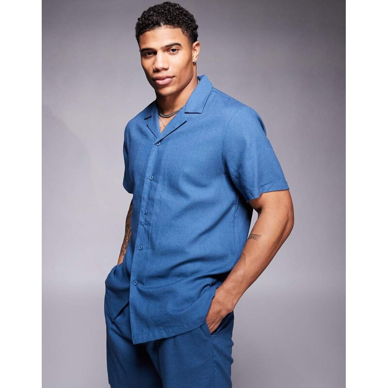 South Beach short sleeve beach shirt in navy blue