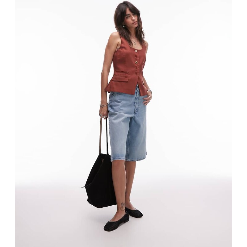 Topshop denim board short in bleach-Blue