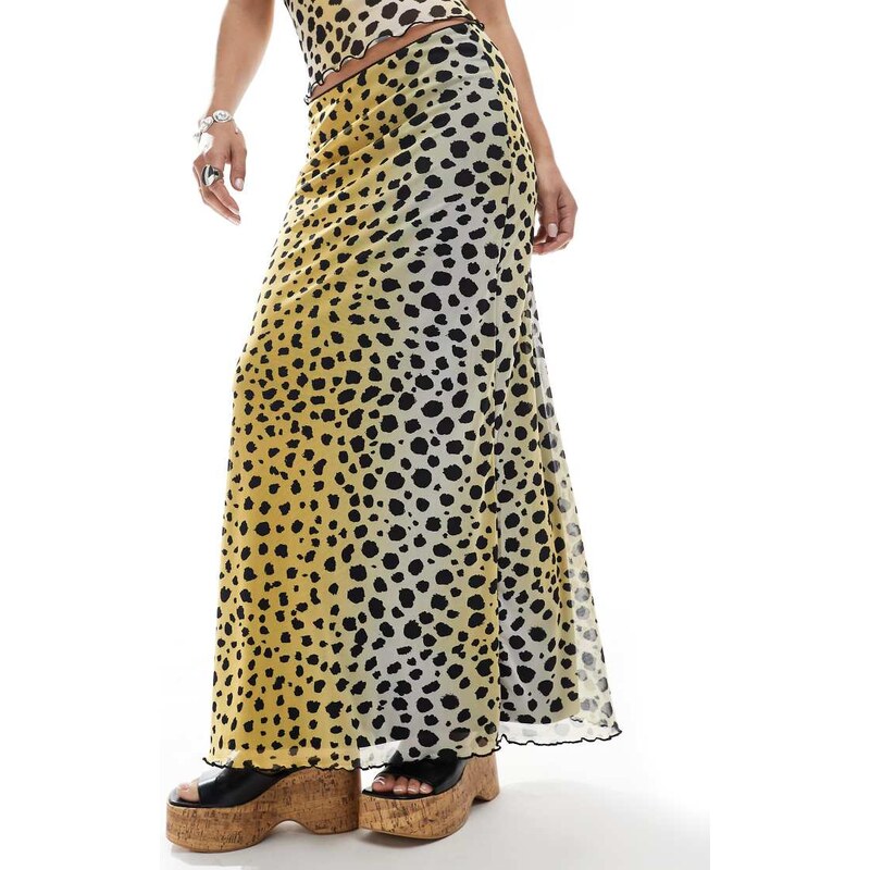 JJXX mesh maxi skirt co ord in dalmation print-Multi