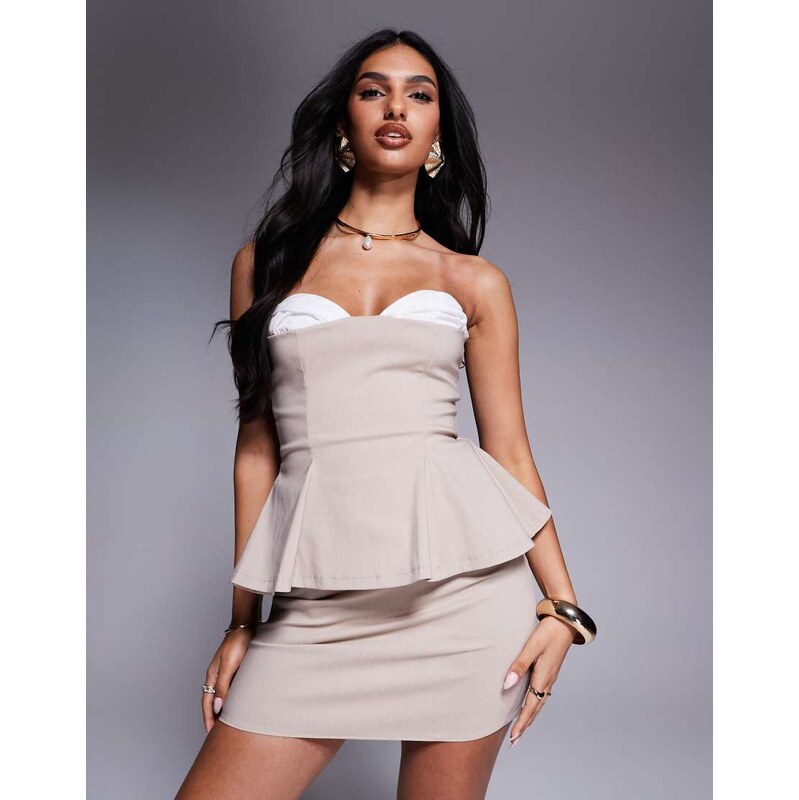 ASOS DESIGN contrast cup bengaline bandeau overlay mini dress in