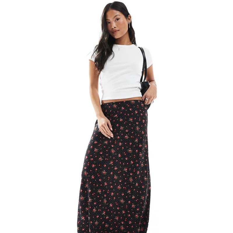Miss Selfridge Petite spun maxi skirt in black heart print-Multi 107333922