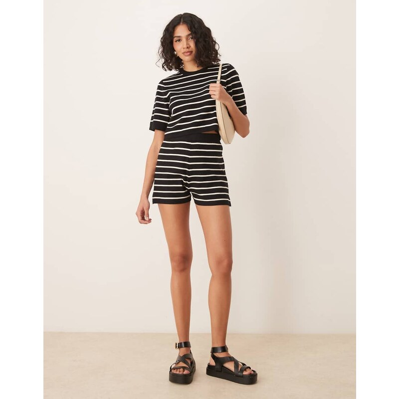 Brave Soul co-ord knitted shorts in black and white stripe 106107394