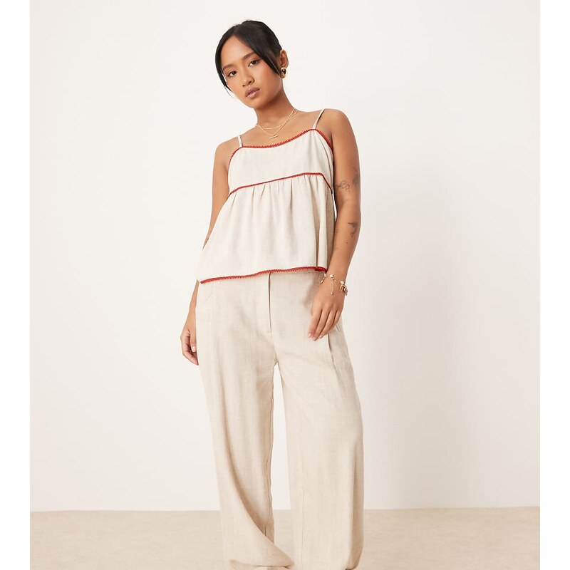 ASOS Petite ASOS DESIGN Petite pleat front tapered trousers with linen 115511594