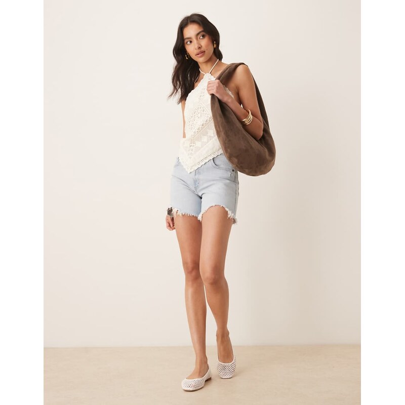 Abercrombie & Fitch high rise dad denim shorts with frayed hem