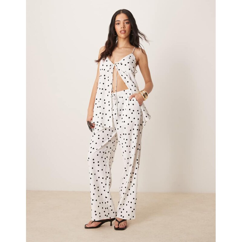 ASOS DESIGN pull on flare trousers in textured polka dot co-ord in 107281886