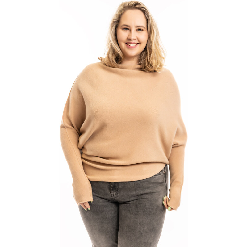Italy fashion Asymetrický svetr LOTTA Barva: Oříšková, Velikost:
