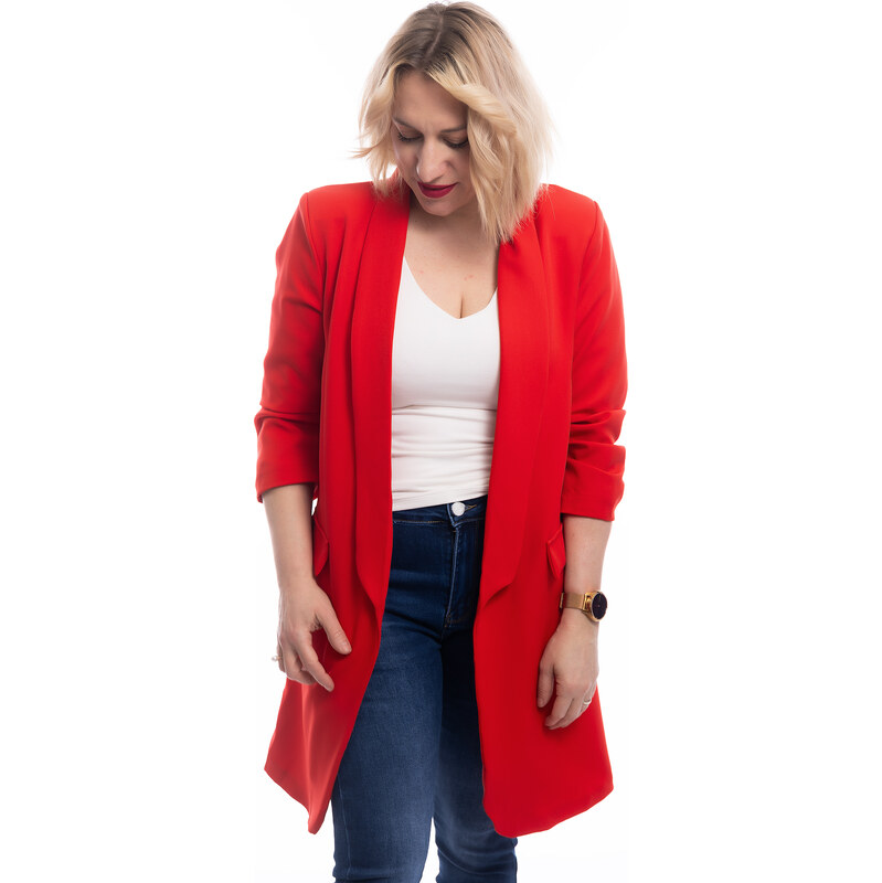 Italy fashion Dámské dlouhé sako SCARLET Barva: Červená, Velikost: UNI 106046254