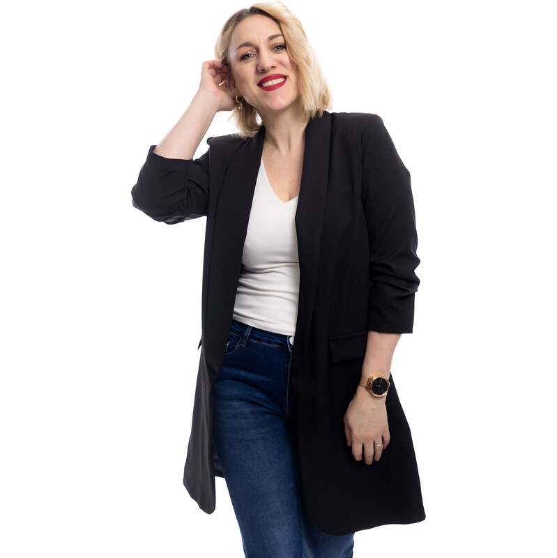 Italy fashion Dámské dlouhé sako SCARLET Barva: Černá, Velikost: UNI: 106046253