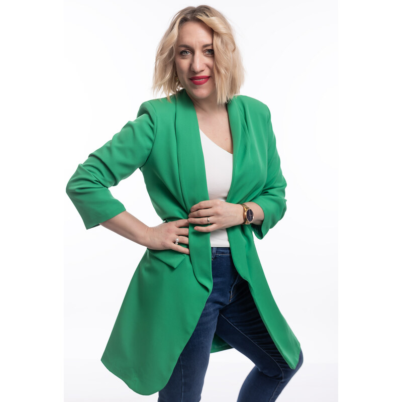 Italy fashion Dámské dlouhé sako SCARLET Barva: trávově zelená, 106046259