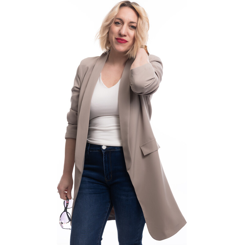 Italy fashion Dámské dlouhé sako SCARLET Barva: Cappuccinová, Velikost 106046260