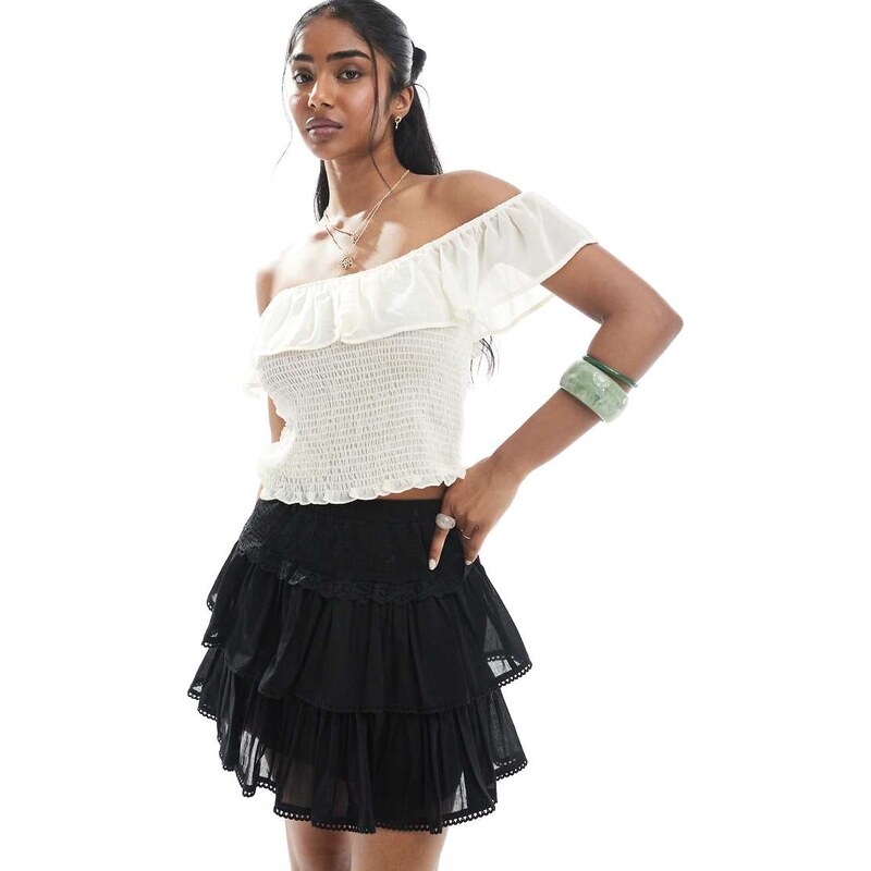 ASOS DESIGN lace trim rara mini skirt in black