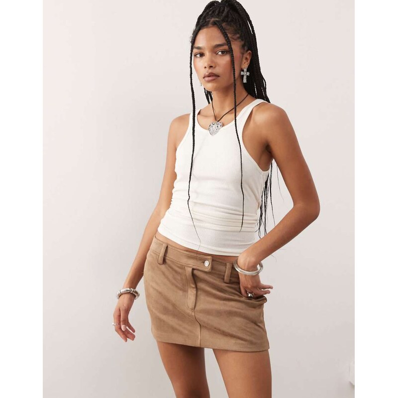 Lioness Mirage faux suede low rise mini skirt in camel-Brown 106051127
