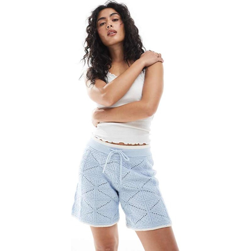 JJXX co ord crochet shorts in blue-White 106051154
