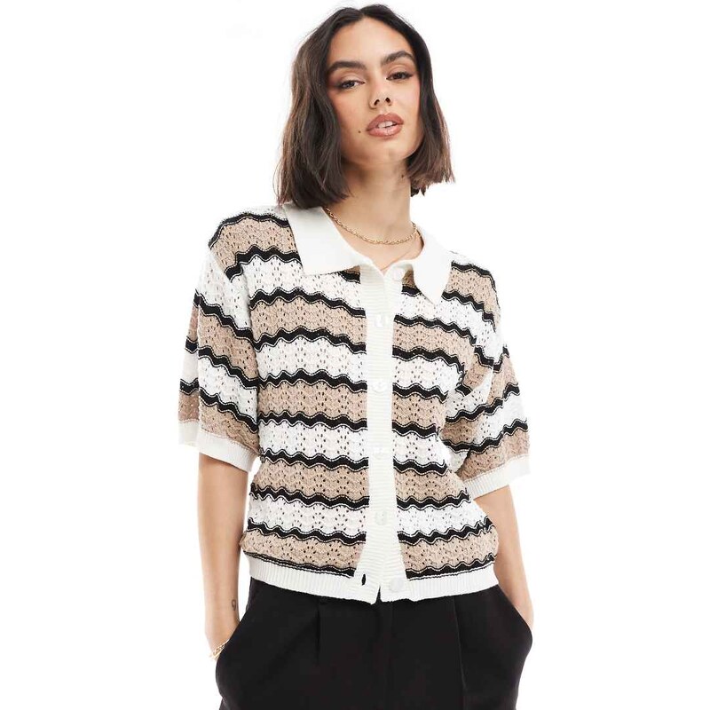 Brave Soul crocheted button down top in zig zag print-Multi 106560000