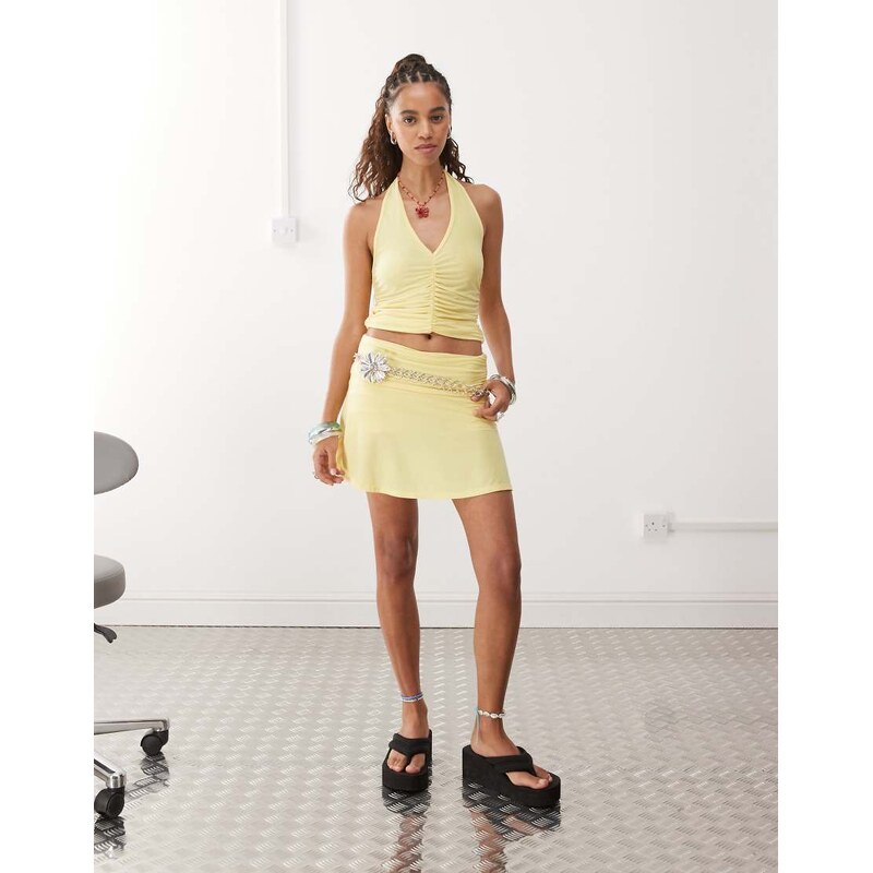 Reclaimed Vintage gathered seam mini skort co-ord in butter