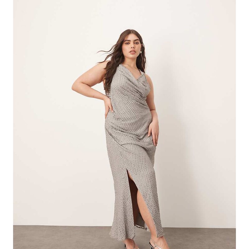 ARRANGE Curve embellished crystal drape maxi dress with twist detail 114159625