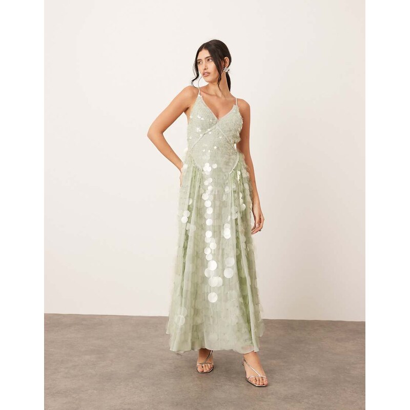 ARRANGE embellished sequin cami midi dress with full skirt in