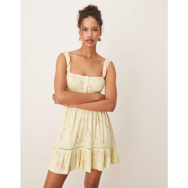 ASOS DESIGN ruched square neck tiered mini dress with lace