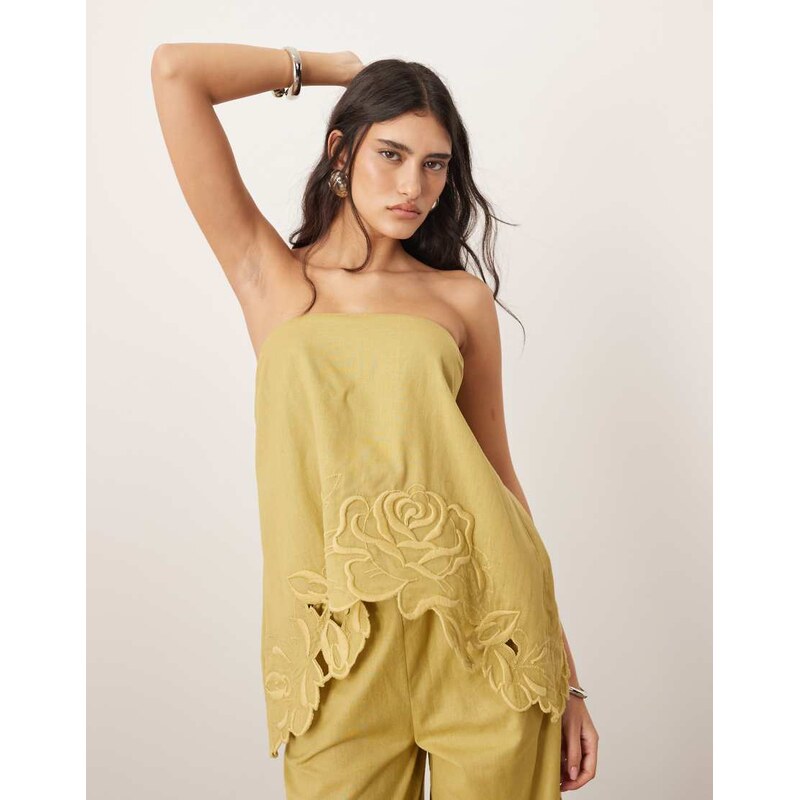 ARRANGE cotton embroidered floral cutwork longline bandeau top