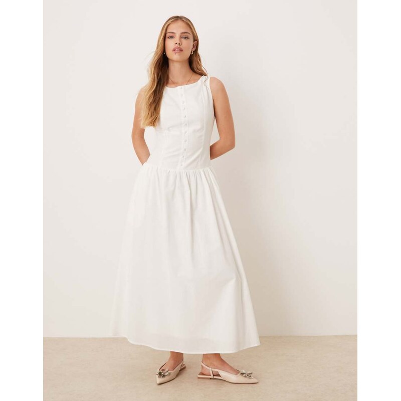 Kiss The Sky drop waist waistcoat maxi dress in off white 106057025
