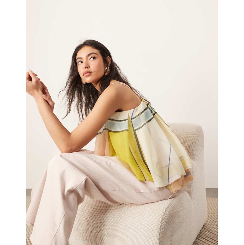 ARRANGE strappy puff volume top in check print-Multi 109687412