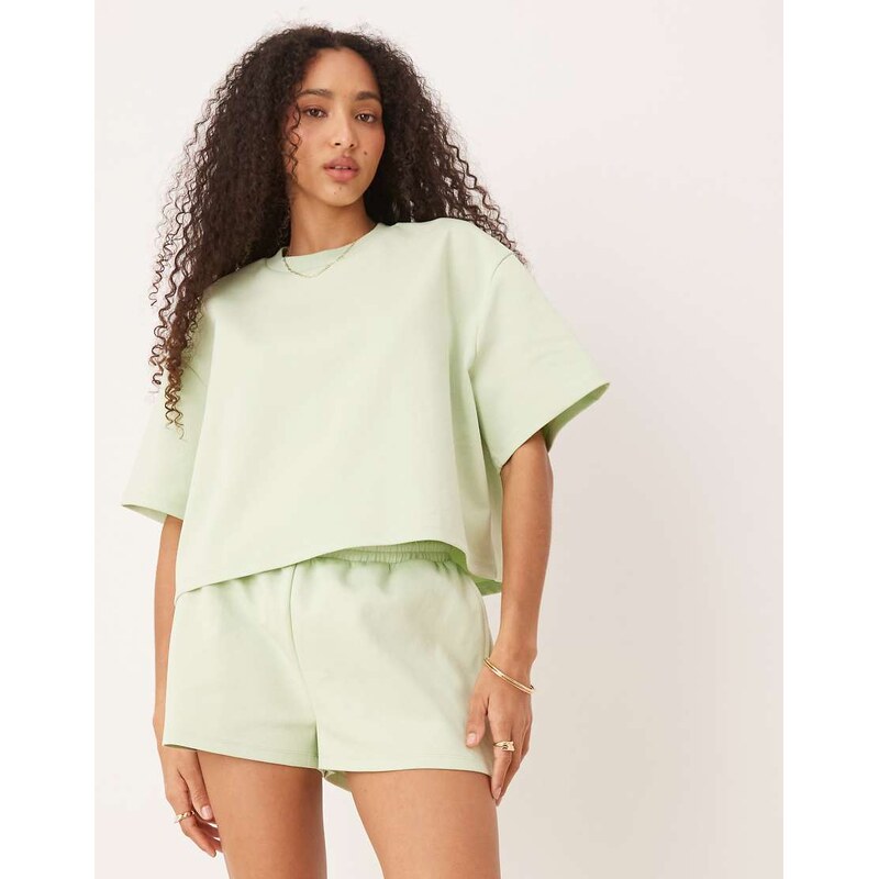ASOS DESIGN co-ord interlock boxy cropped t-shirt in pastel green 106057082