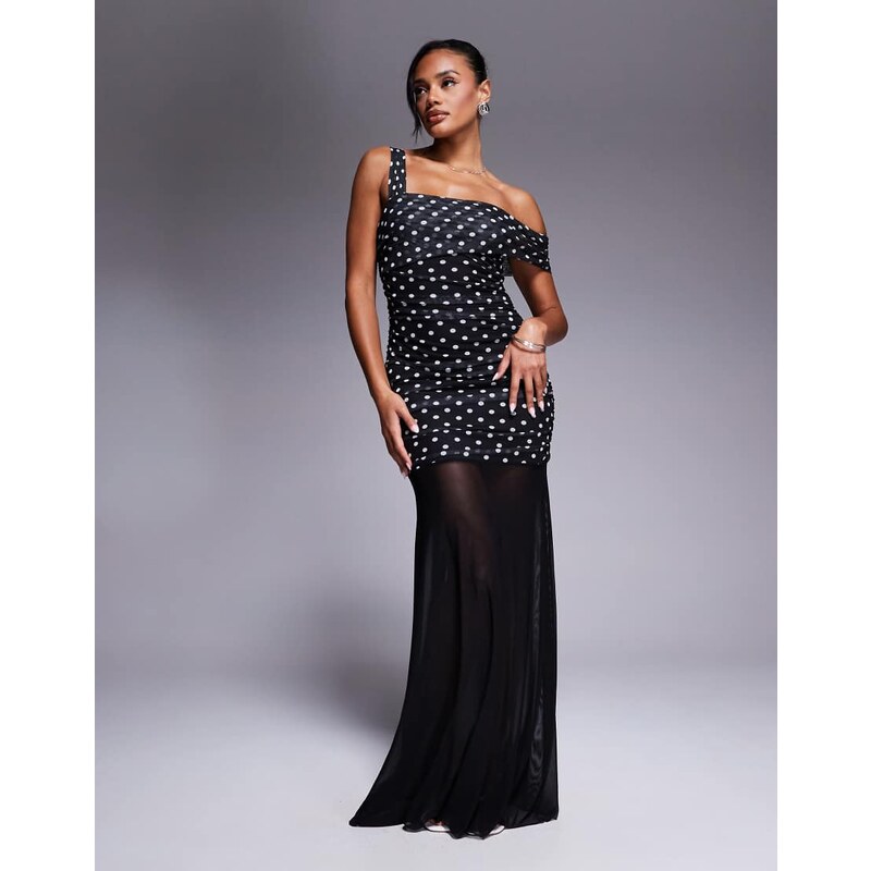 Kaiia exclusive double layered slinky asymmetric one shoulder sheer 107614116
