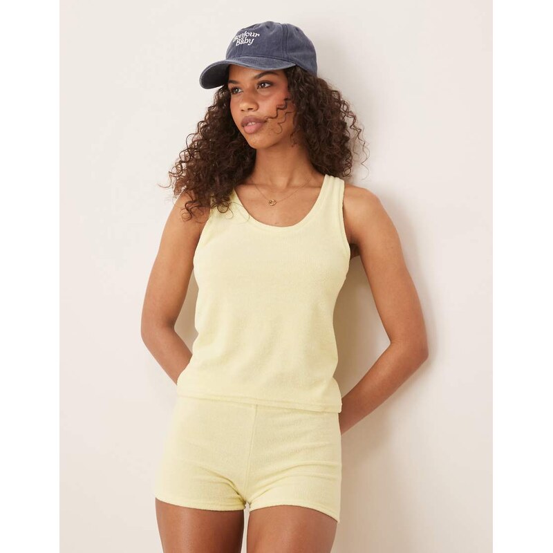 ASOS DESIGN towelling cami co-ord in lemon-Yellow 106057092