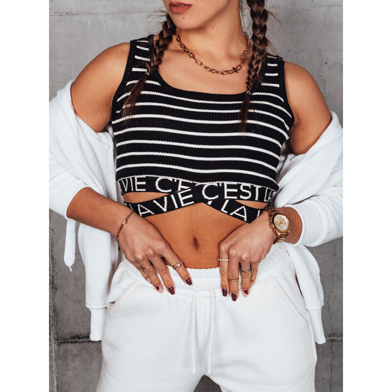 BASIC Bílo-černý dámský pruhovaný crop top s viskózou LA VIE CEST 106057962