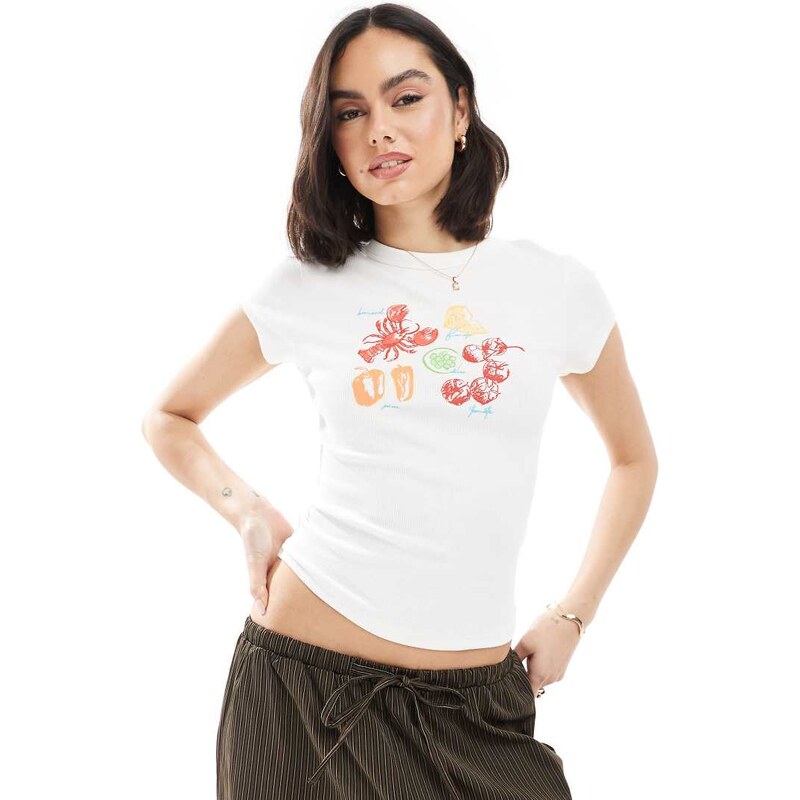 ASOS DESIGN ribbed baby tee with lobster graphic in white