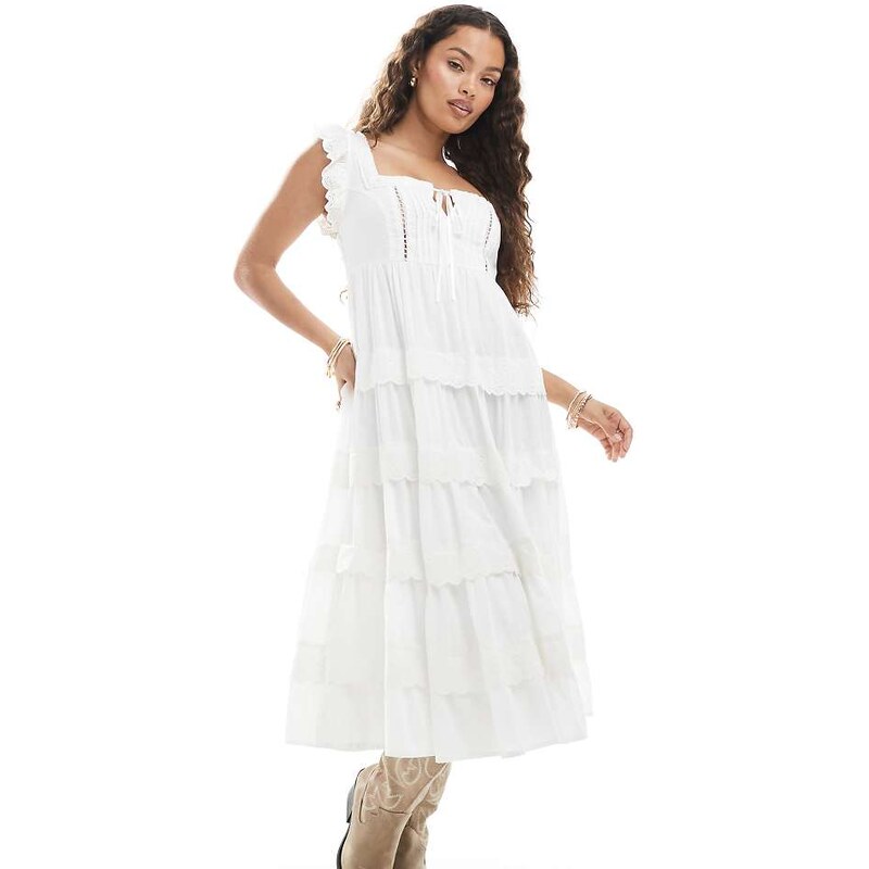 Miss Selfridge Petite broderie trim baby doll maxi dress in